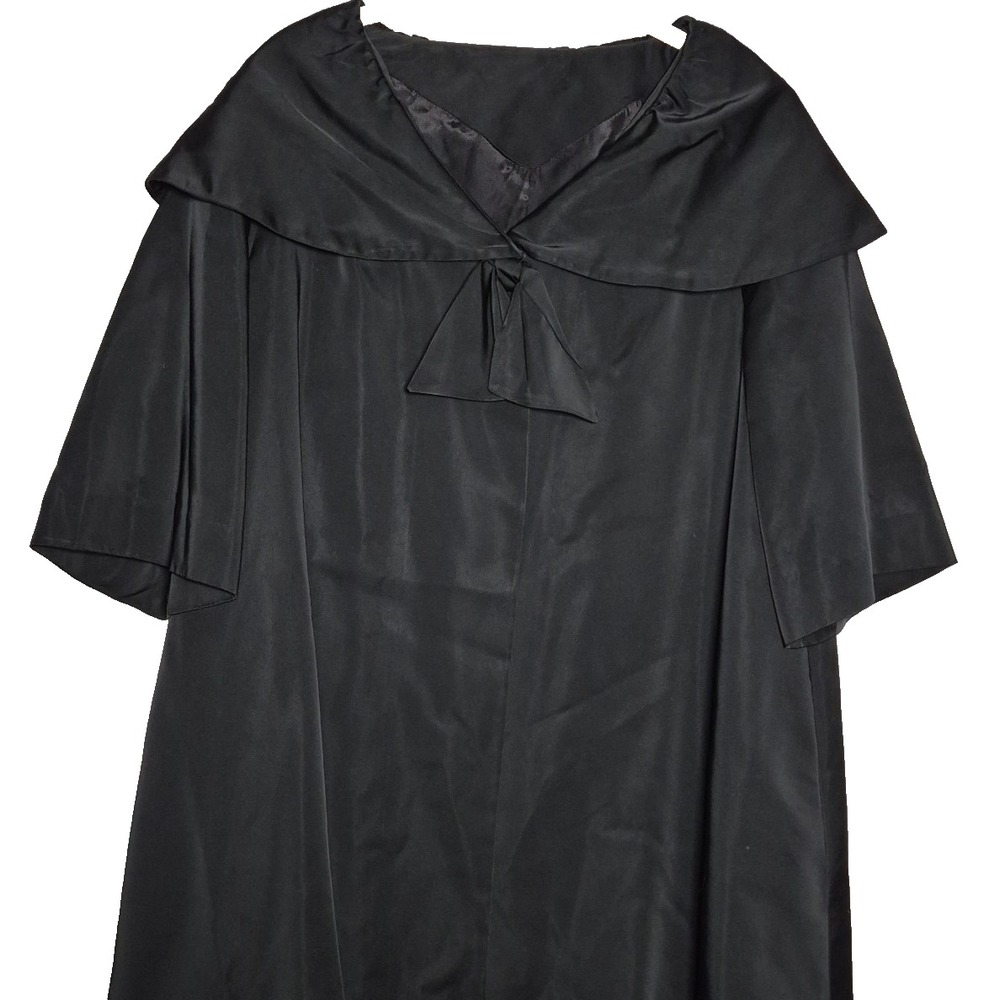 Jack Bloom California Swing A-Line Coat Black Satin 3/4 Sleeve Bow Sz L 50's